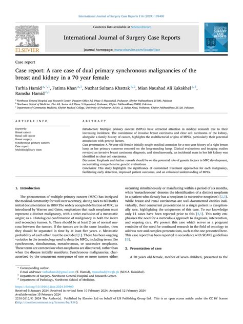 PDF Case Report A Rare Case Of Dual Primary Synchronous Malignancies