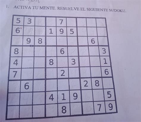 1 ACTIVA TU MENTE RESUELVE EL SIGUIENTE SUDOKU 5 3 6 877 4 918 6 7