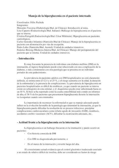 PDF Manejo De La Hiperglucemia En El Paciente Internadodiabetes Org