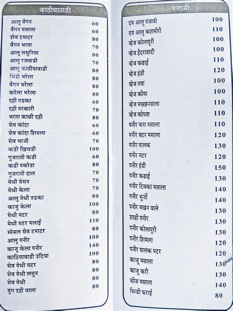 New Kathiyawadi Dhaba Menu And Price List For Mira Bhayandar Thane