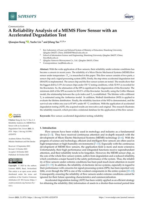 PDF A Reliability Analysis Of A MEMS Flow Sensor With An Accelerated