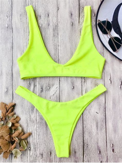 Hot High Cut Bikini Set In Neon Yellow L Zaful