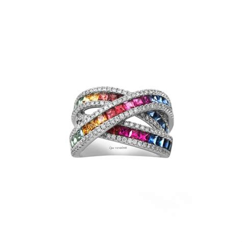 Achat Bague Rainbow En Or Blanc Saphirs Multicolores Et Diamants