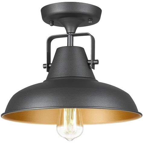 Industrial Semi Flush Mount Light Fixture Farmhouse Black Close To