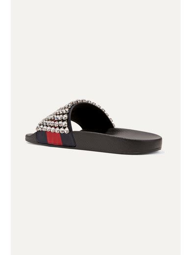 Gucci Crystal Embellished Leather And Rubber Slides Net A Porter