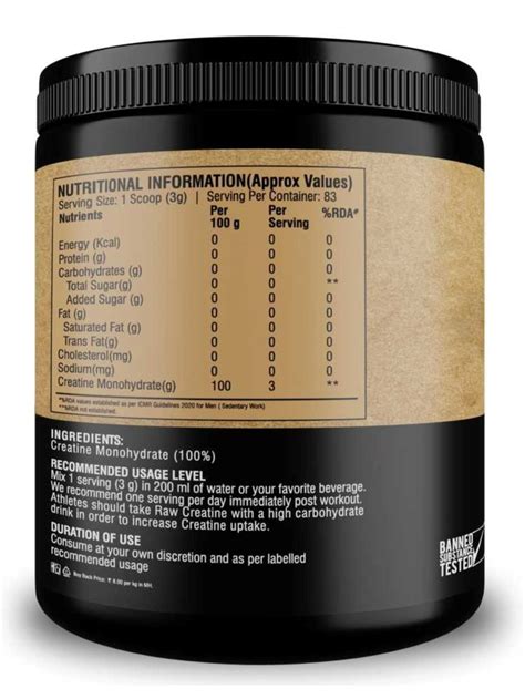 Nutracetical Raw Creatine Monohydrate Powder Unflavored Packaging Size