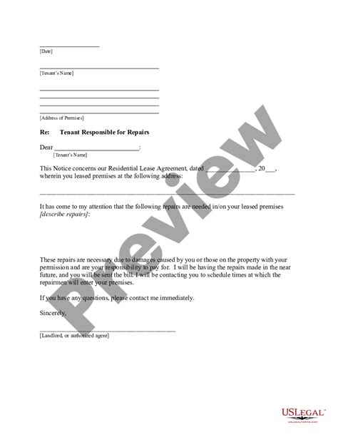 Repair Maintenance Sample Letter From Landlord To Tenant For