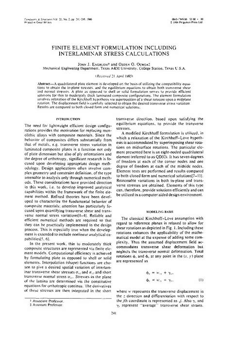 Pdf Finite Element Formulation Including Interlaminar Stress