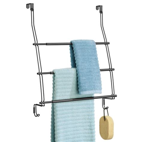 Mdesign Expandable Metal Over Shower Door Towel Rack For Bathroom 3 Tier Organizer With 2