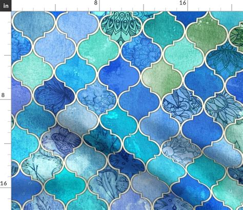 Moroccan Fabric Cobalt Blue And Aqua Decorative Moroccan Etsy