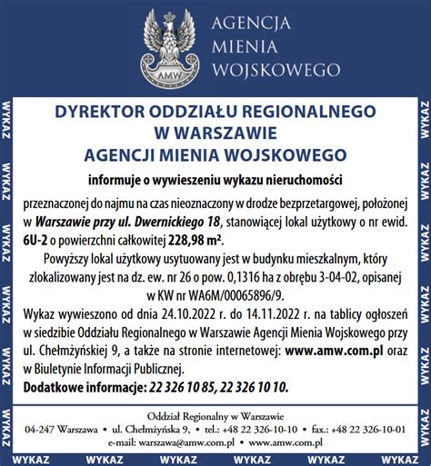 Dyrektor Oddzia U Regionalnego Amw W Warszawie Informuje O Wywieszeniu