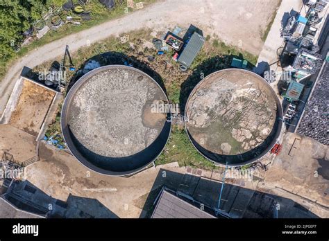 Aerial View Of Dairy Farm Showing Slurry Tanks Towy Valley