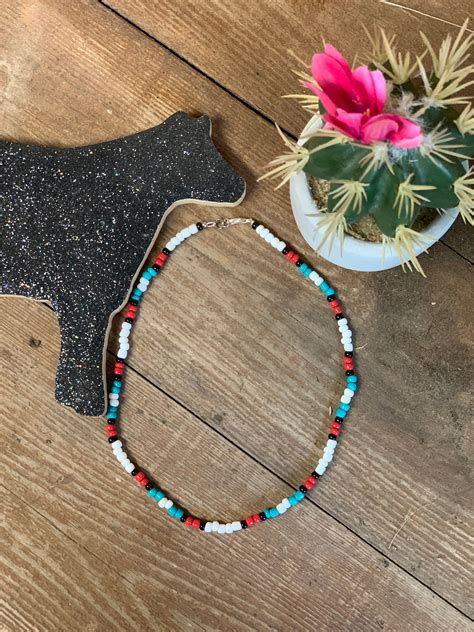 Punchy Choker Western Choker Seed Bead Choker Western Etsy