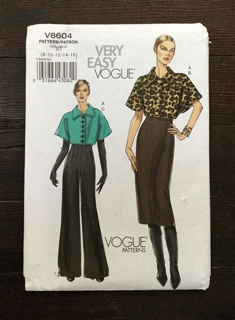 Vogue V8604 Slim Skirt Pants Cropped Jacket Kimono 8 16 Very Easy Uncut Vogue High Waisted