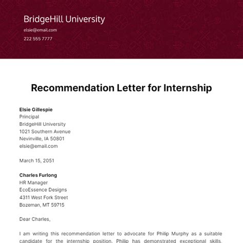 Recommendation Letter For Internship Template Edit Online And Download Example