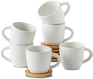 Hasense Cappuccino Cups With Saucers 6 Ounce Ceramic Coffee Mugs Set