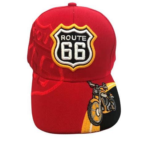 Route 66 Motorcycle Embroidered Baseball Cap Red Color Uni Sex