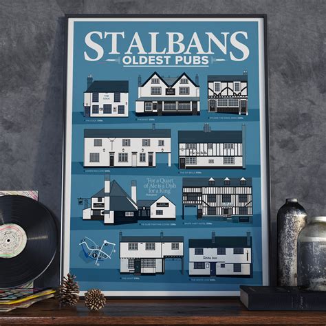 St Albans Oldest Pubs Print Blue Special Edition » Lazystuff