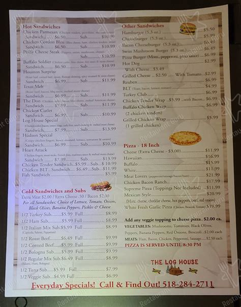 Menu At The Log House Sharon Springs