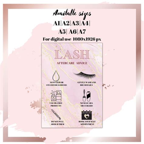 Lash Aftercare Card Eyelash Extension Aftercare Card Etsy