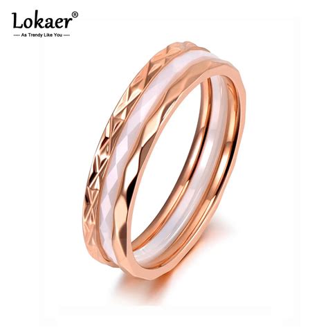 Lokaer Trendy Titanium Stainless Steel White Black Cut Ceramic Ring