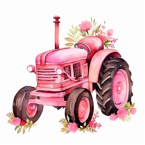 Premium Photo There Is A Pink Tractor With Flowers On The Front