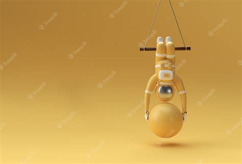 Premium Photo Astronaut Hanging On Rope With Stability Ball Doing