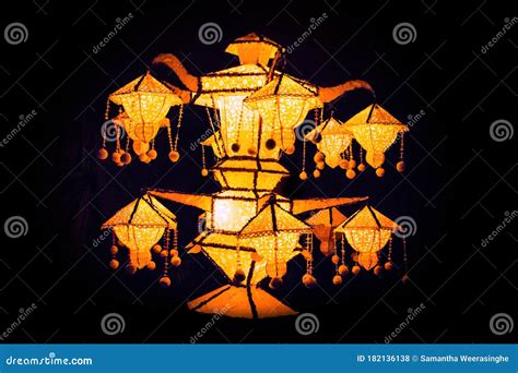 Beautiful Yellow Color Vesak Lantern In Vesak Festival Stock Photo