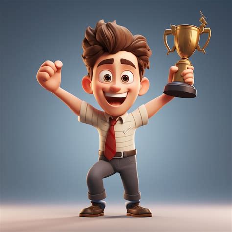 Premium Photo Cartoon Man Holding Up A Trophy With Both Hands