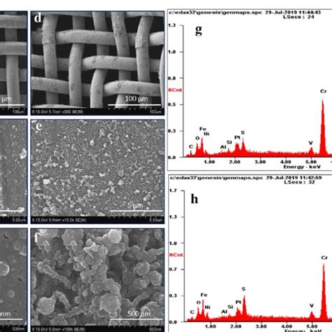 The Low And High Magnified Sem Images Of Vs On A C Non Etched And D F