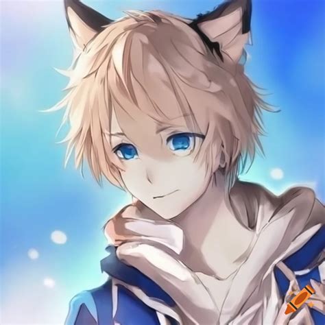 Anime Wolf Ears And Tail Boy Cute Blue Eyes Blond Hair On Craiyon