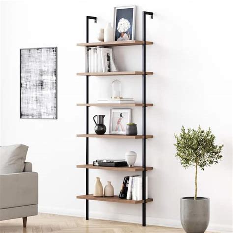 Reviews For Nathan James Theo 85 In Matte Black Reclaimed Oak Wood 6 Shelf Wall Mount Ladder