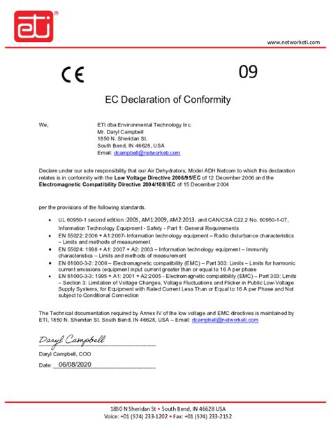 Fillable Online Ec Declaration Of Conformity Not For