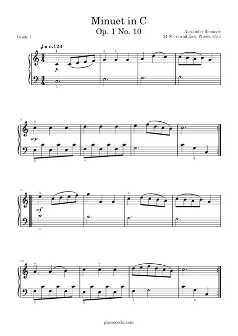 Minuet In G Major Easy Piano Named Notes Beginner Piano Music