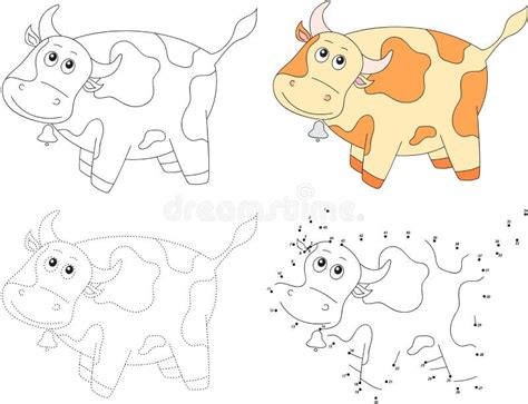 Cartoon Cow Vector Illustration Dot To Dot Game For Kids Stock Vector