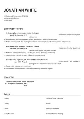 Receiving Supervisor Resume Sample Tips Online Resume Builder