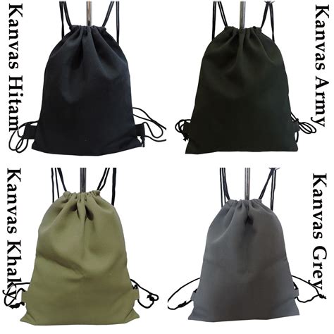 Jual String Bag Kanvas Hitam Tas Serut Ransel Indonesiashopee Indonesia
