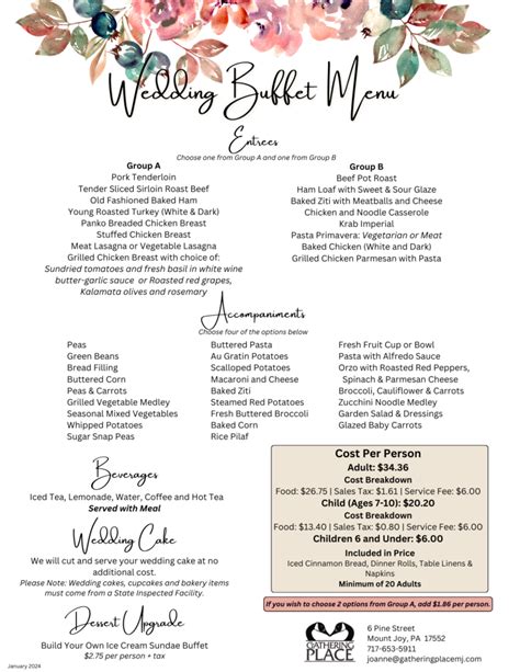 Wedding Buffet Menu - The Gathering Place