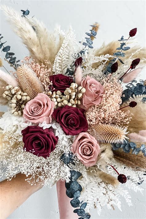 Dusty Rose Blush Berry Pampas Grass Bridal Bouquet Bride And