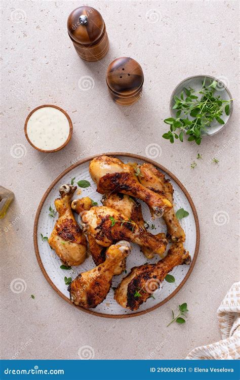 Roasted Chicken Drumsticks With Garlic And Herbs Stock Image Image Of Cooked Herbs 290066821