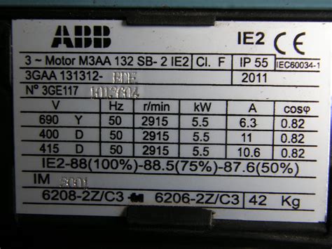 5 5kW ABB Electric Motor 2800RPM 3 Phase 4 Pole 7 5HP IE2 Flange