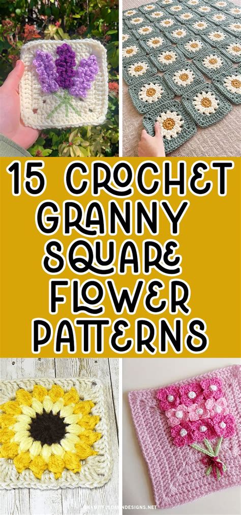 Crochet Granny Grannys Square And Flower Patterns With Text Overlay