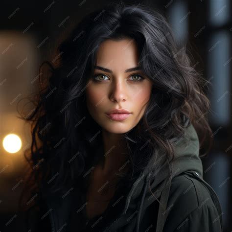Beautiful woman with dark hair and green eyes | Premium AI-generated image