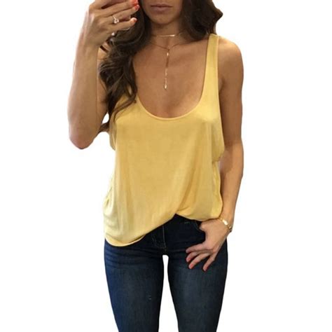 Bambooboy Summer Sexy Low Cut Basic Tank Tops Solid Sleeveless U Neck Backless Tops Womens Vest