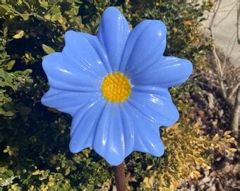 Fused Glass Flower Garden Stake Handmade Colorful Navy Etsy