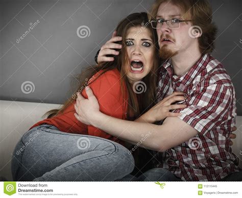 Funny Couple Watching Horror Movie Stock Image - Image of young, television: 112115445