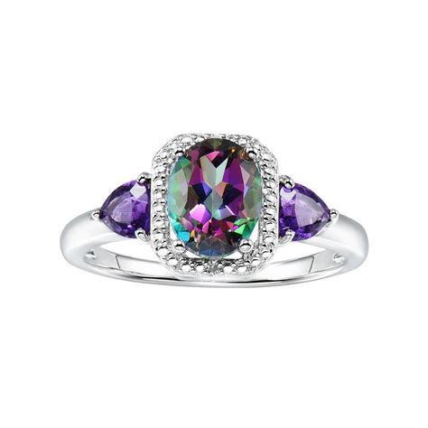 Sterling Silver Mystic Fire Topaz And Amethyst Accent Halo Ring Mystic