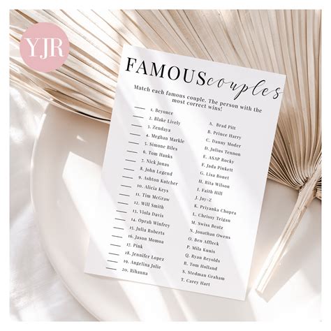 Match The Famous Couples Bridal Shower Game Matching Couples Etsy