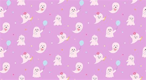 Cute Pink Ghosts Seamless Pattern Halloween Baby Characters Magic