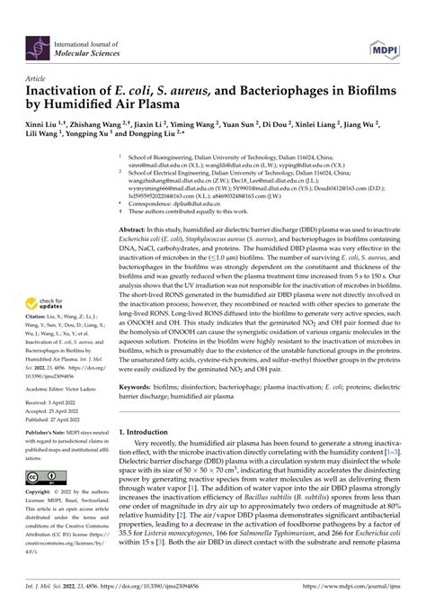 PDF Inactivation Of E Coli S Aureus And Bacteriophages In